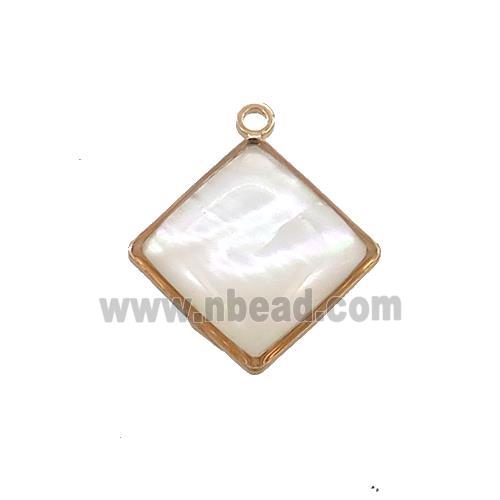 White MOP Shell Square Pendant Gold Plated