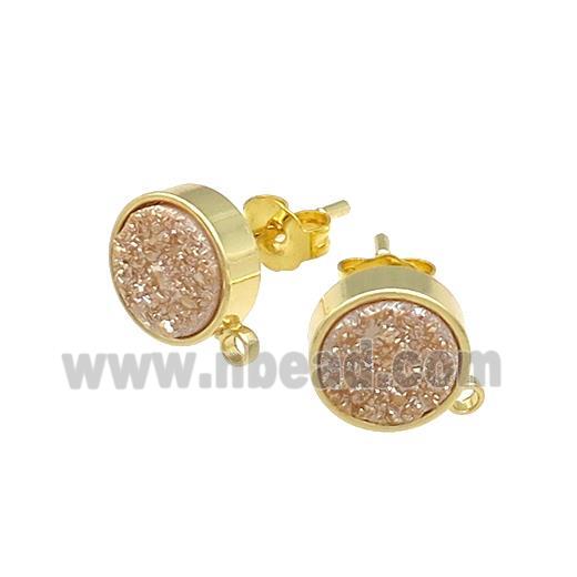 Champagne Druzy Quartz Stud Earrings Gold Plated
