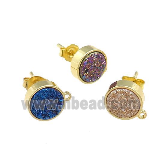 Druzy Quartz Stud Earrings Gold Plated Mixed