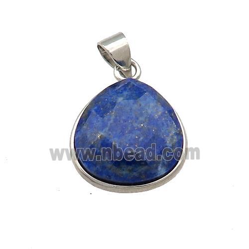 Natural Blue Lapis Lazuli Teardrop Pendant Platinum Plated
