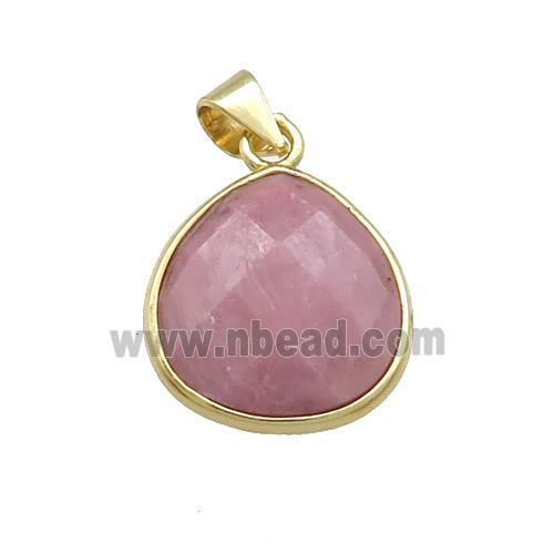Natural Pink Wood Lace Jasper Teardrop Pendant Gold Plated