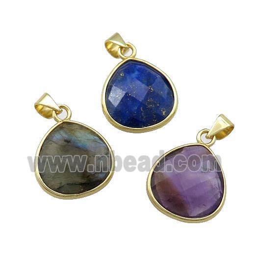 Mixed Natural Gemstone Teardrop Pendant Gold Plated