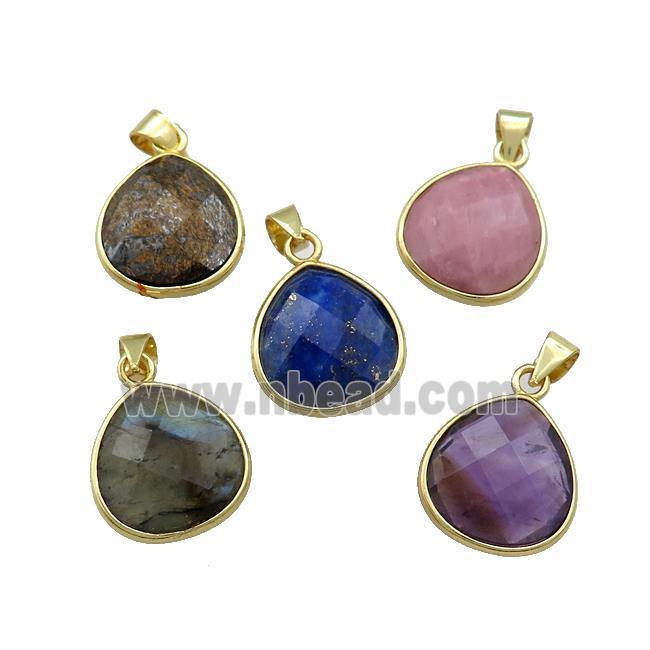 Mixed Natural Gemstone Teardrop Pendant Gold Plated
