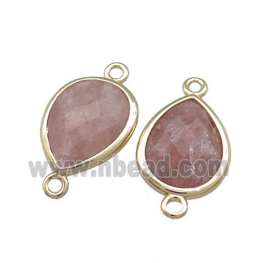 Pink Strawberry Quartz Teardrop Connector Gold Plated