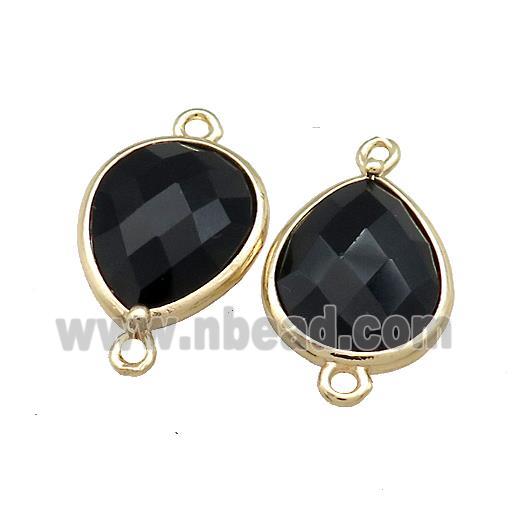 Black Onyx Agate Teardrop Connector Gold Plated