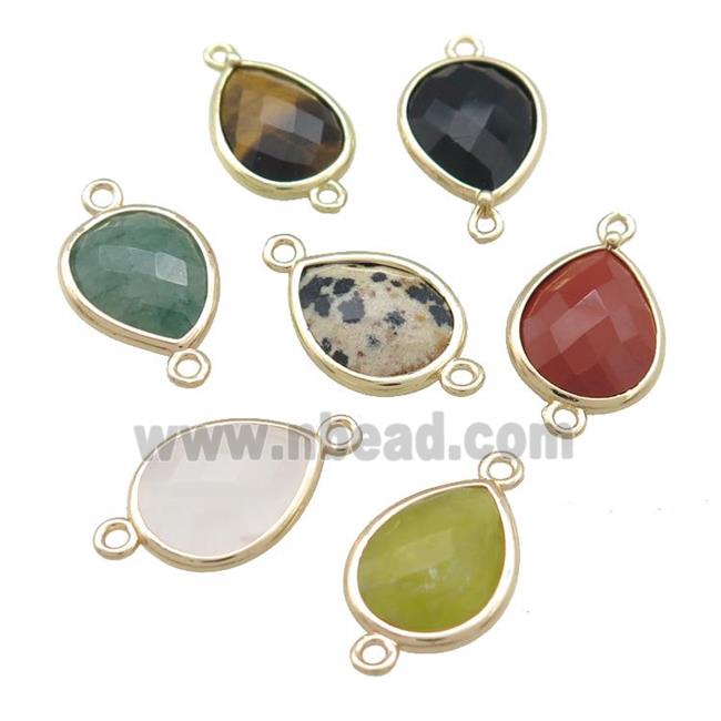 Mixed Gemstone Teardrop Connector Gold Plated