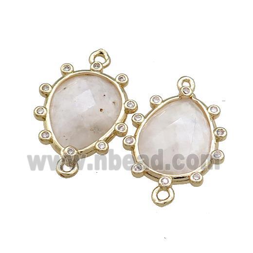 White Moonstone Teardrop Connector Gold Plated