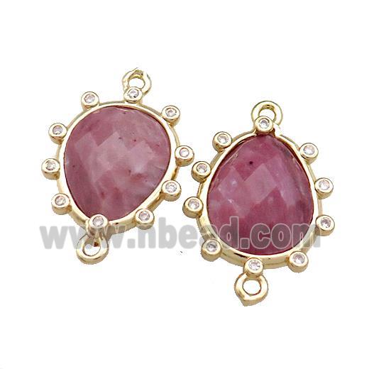 Pink Wood Lace Jasper Teardrop Connector Gold Plated