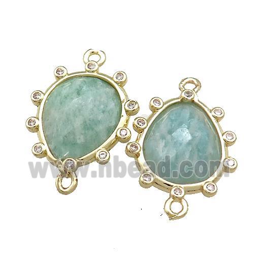 Green Amazonite Teardrop Connector Gold Plated