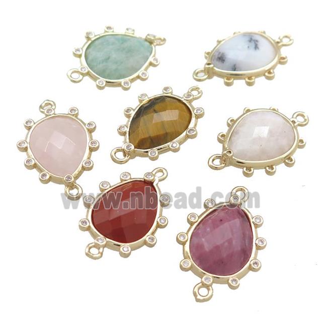Mixed Gemstone Teardrop Connector Gold Plated