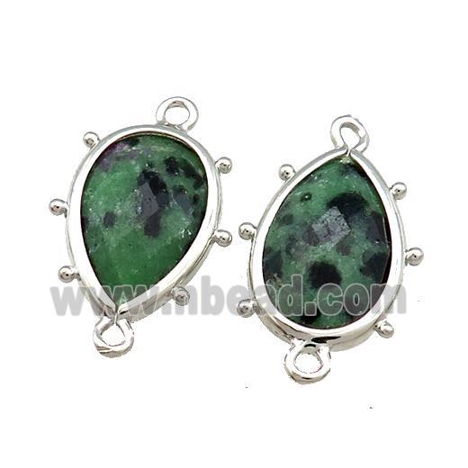 Ruby Zoisite Teardrop Connector Platinum Plated