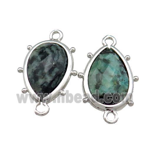 African Turquoise Teardrop Connector Platinum Plated