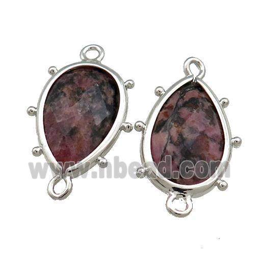 Chinese Rhodonite Teardrop Connector Platinum Plated