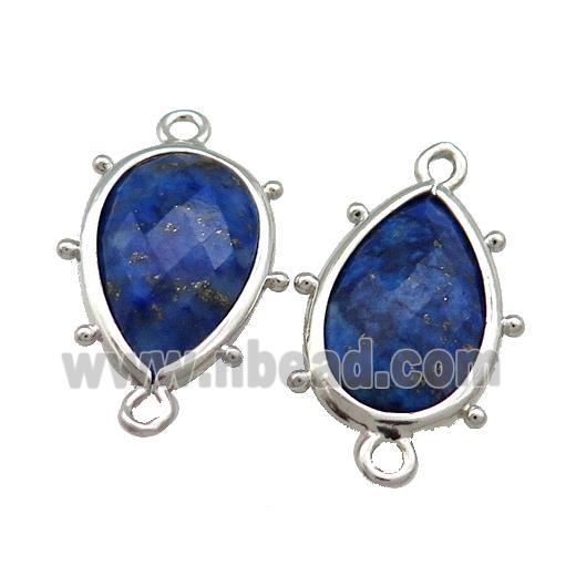 Natural Lapis Lazuli Blue Teardrop Connector Platinum Plated