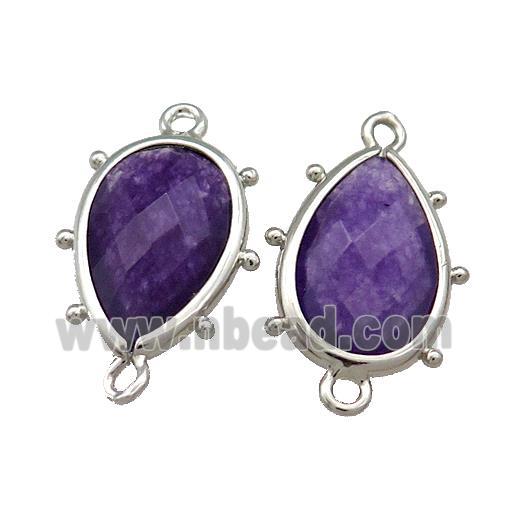 Purple Jade Teardrop Connector Dye Platinum Plated
