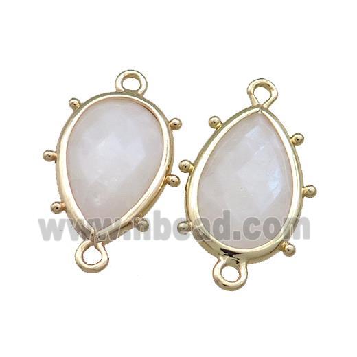 White Moonstone Teardrop Connector Gold Plated