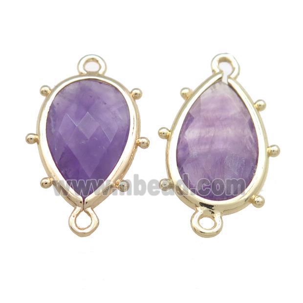 Natural Purple Amethyst Teardrop Connector Gold Plated