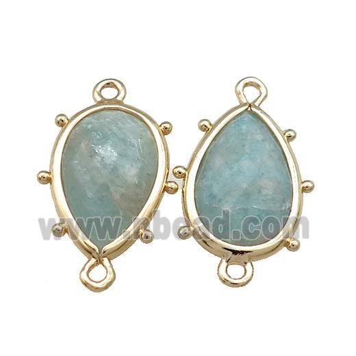 Green Amazonite Teardrop Connector Gold Plated