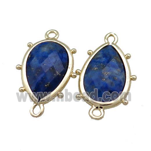 Natural Blue Lapis Lazuli Teardrop Connector Gold Plated