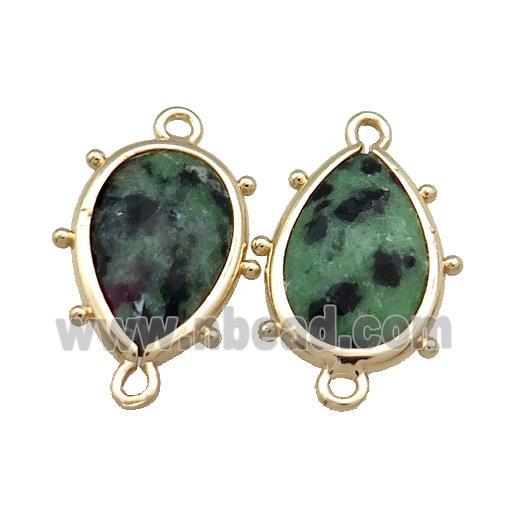 Green Zoisite Teardrop Connector Gold Plated