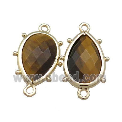 Tiger Eye Stone Teardrop Connector Gold Plated
