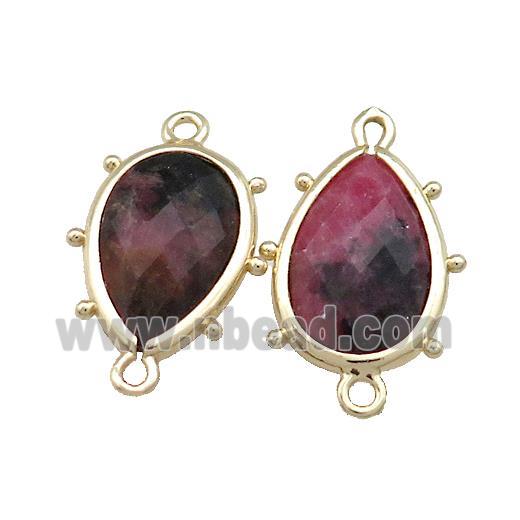 Chinese Rhodonite Teardrop Connector Gold Plated