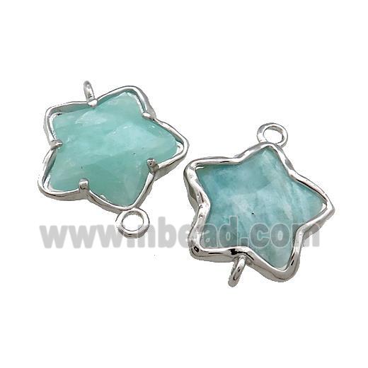 Green Amazonite Flower Connector Platinum Plated