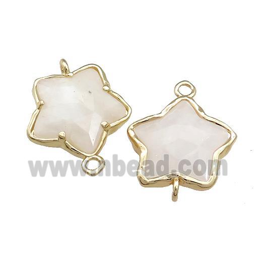 White Moonstone Flower Connector Gold Plated