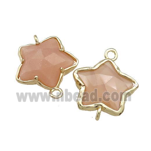 Peach Moonstone Flower Connector Gold Plated