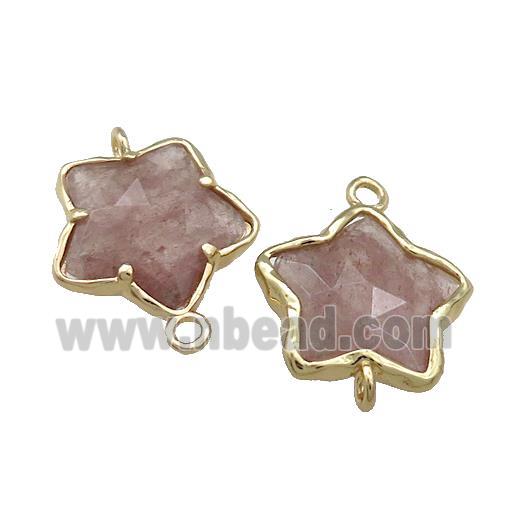 Strawberry Quartz Flower Connector Gold Plated