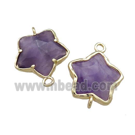 Purple Amethyst Flower Connector Gold Plated