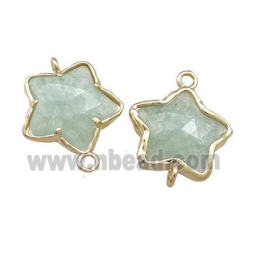 Green Strawberry Quartz Flower Connector Gold Plated