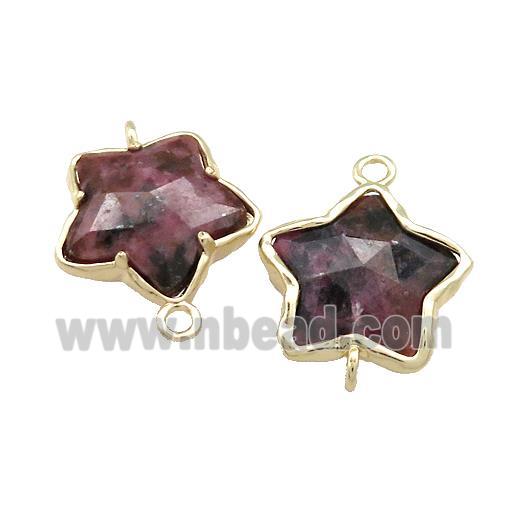 Chinese Rhodonite Flower Connector Gold Plated