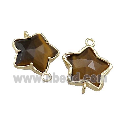 Tiger Eye Stone Flower Connector Gold Plated