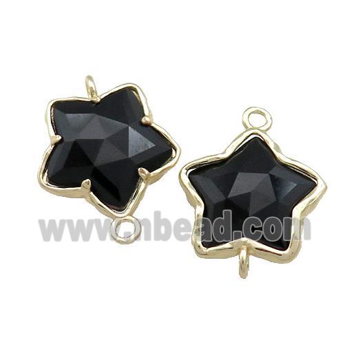 Black Onyx Agate Flower Connector Gold Plated