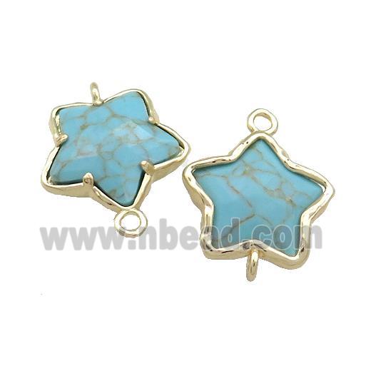 Synthetic Blue Turquoise Flower Connector Gold Plated