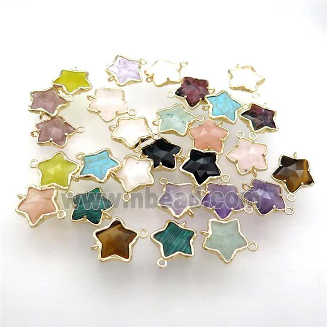 Mixed Gemstone Flower Connector Gold Plated