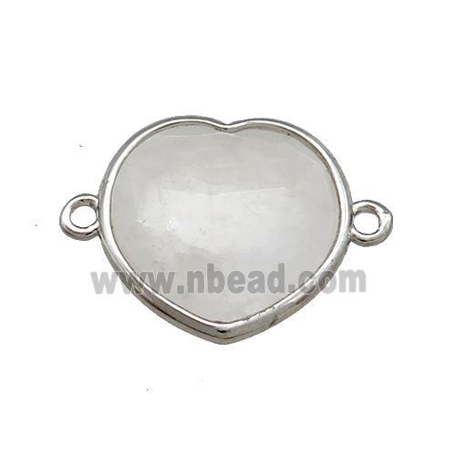 White Moonstone Heart Connector Platinum Plated