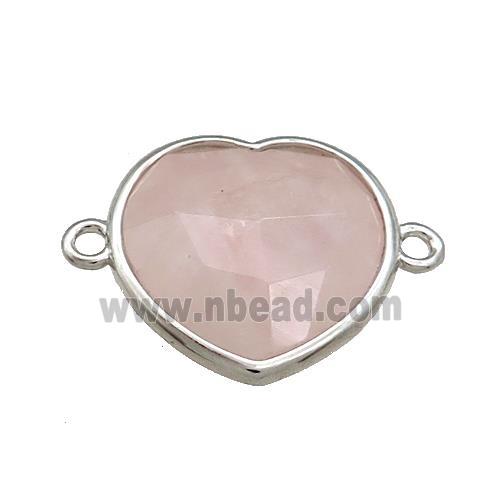 Pink Rose Quartz Heart Connector Platinum Plated