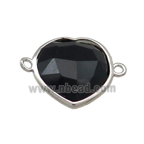 Black Onyx Agate Heart Connector Platinum Plated