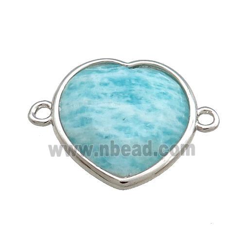Green Amazonite Heart Connector Platinum Plated
