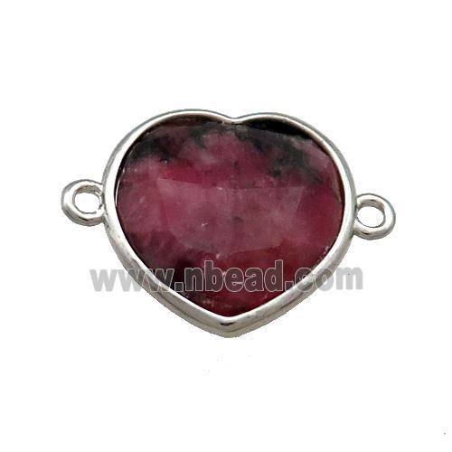 Chinese Red Rhodonite Heart Connector Platinum Plated