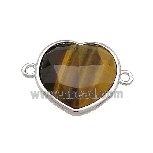 Tiger Eye Stone Heart Connector Platinum Plated