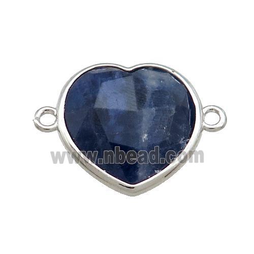 Blue Sodalite Heart Connector Platinum Plated