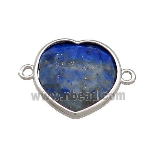 Natural Blue Lapis Lazuli Heart Connector Platinum Plated