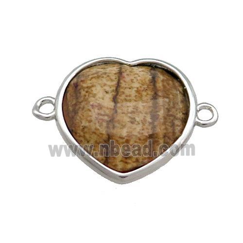 Picture Jasper Heart Connector Platinum Plated