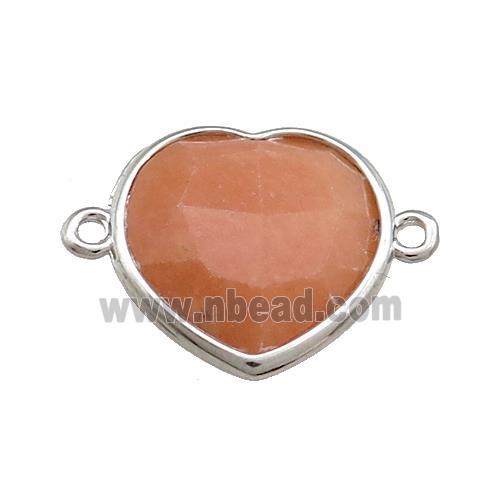 Peach Jade Heart Connector Dye Platinum Plated