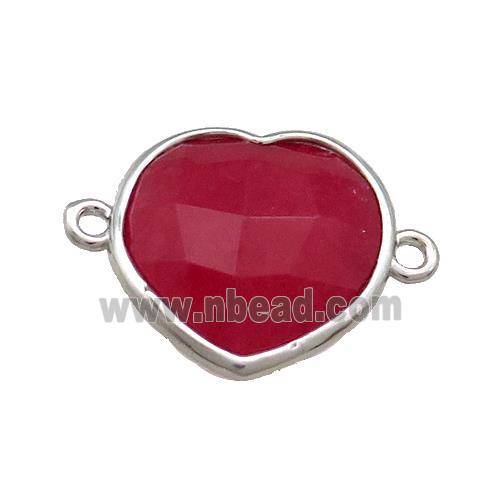 Red Jade Heart Connector Dye Platinum Plated