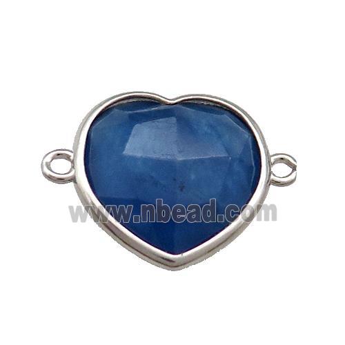 Blue Jade Heart Connector Dye Platinum Plated