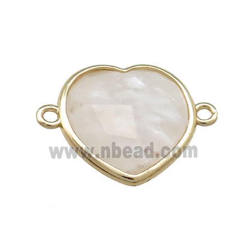 White Moonstone Heart Connector Gold Plated